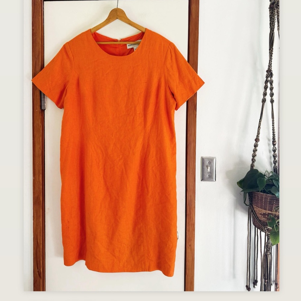 Vintage 80s 90s linen orange shirt dress